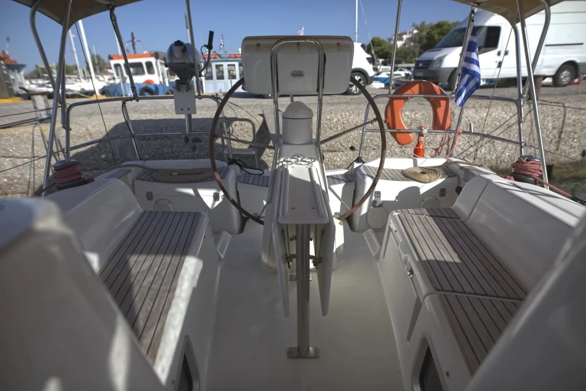 Cabin on Candy, a Jeanneau Sun Odyssey 36i sailboat at Municipal Unit of Megara, Greece