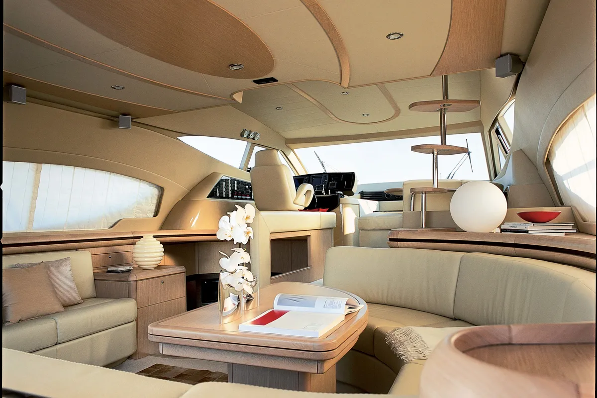 Salon of The Boat, a Ferretti 550 motor yacht at Panaji, India