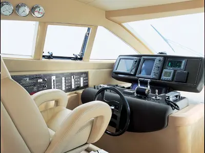 Cockpit of The Boat, a Ferretti 550 motor yacht at Panaji, India