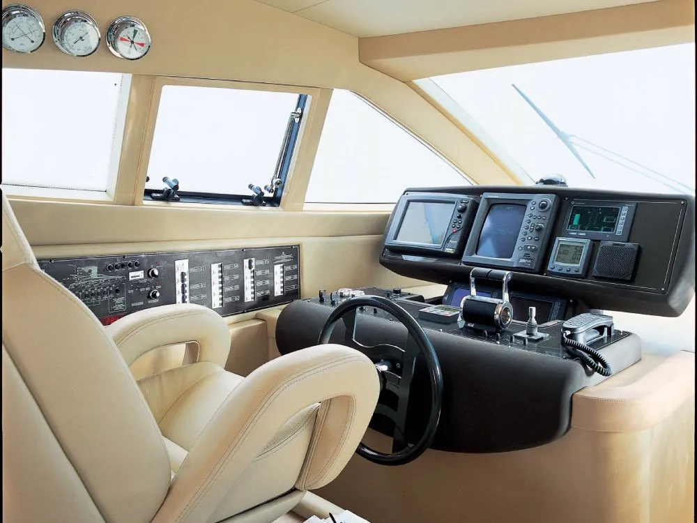 Cockpit of The Boat, a Ferretti 550 motor yacht at Panaji, India