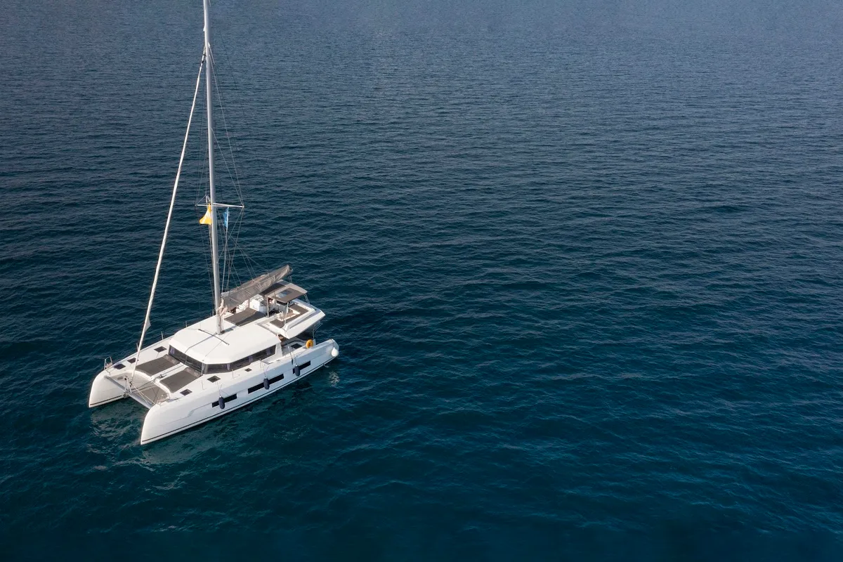 Exterior view of Diva, a Dufour 48 Catamaran catamaran at Athens, Greece