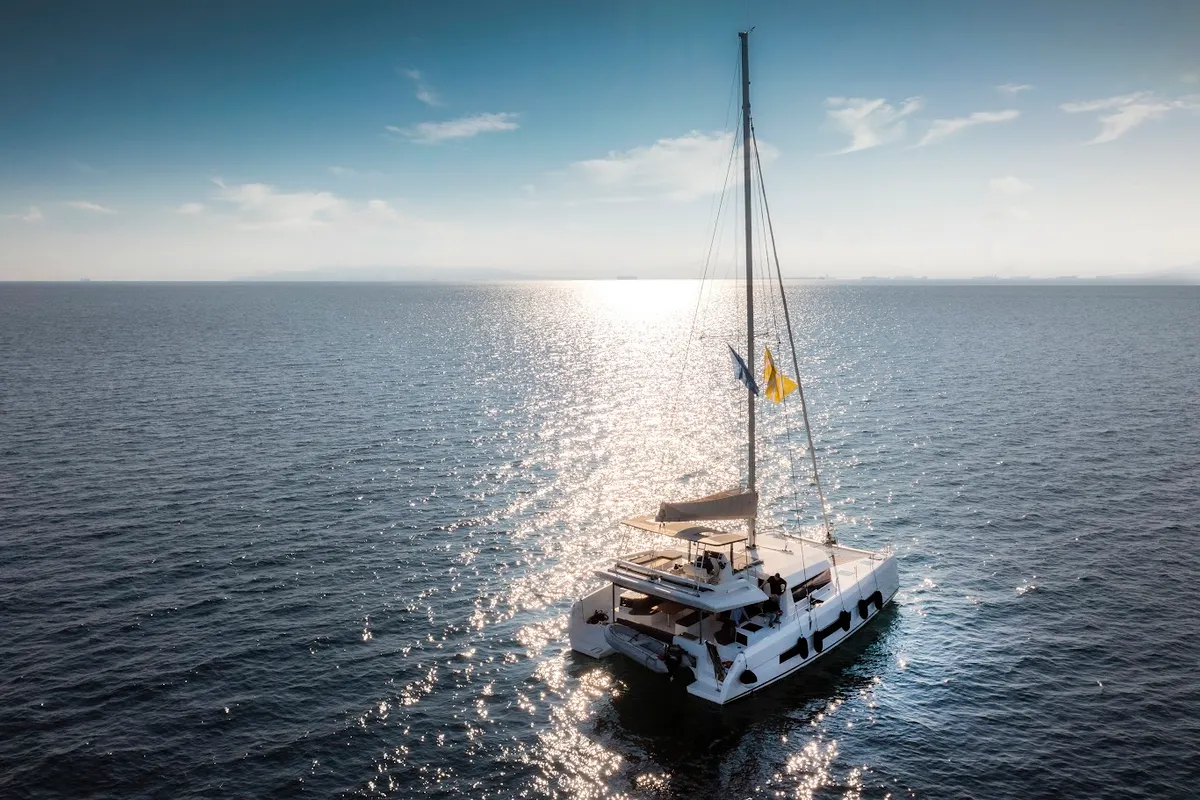 Exterior view of Diva, a Dufour 48 Catamaran catamaran at Athens, Greece