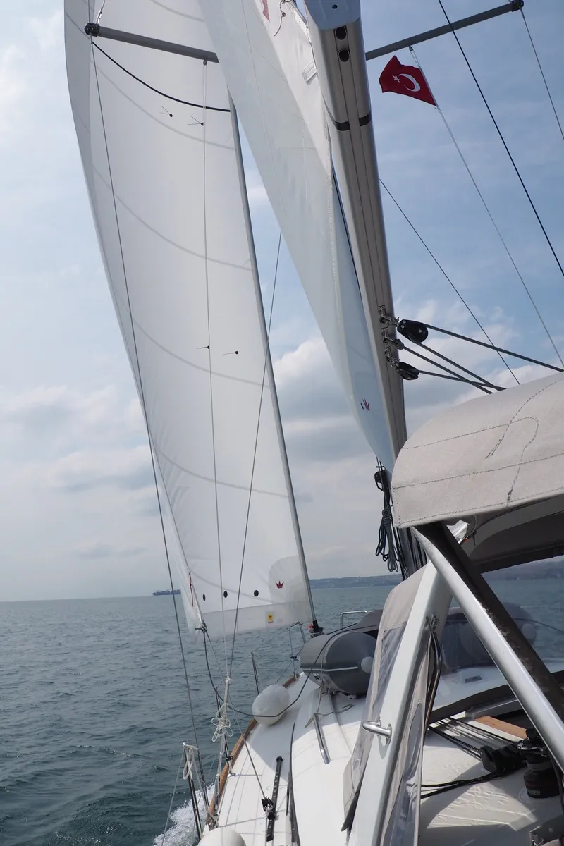 Deck of IDA, a Beneteau Oceanis 38.1 sailboat at Marmaris, Turkey