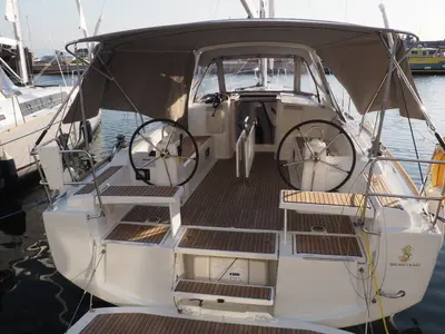 Cockpit of IDA, a Beneteau Oceanis 38.1 sailboat at Marmaris, Turkey
