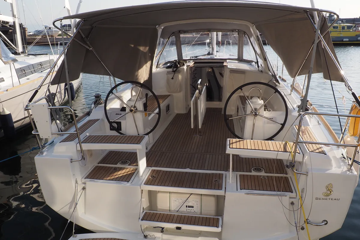 Cockpit of IDA, a Beneteau Oceanis 38.1 sailboat at Marmaris, Turkey