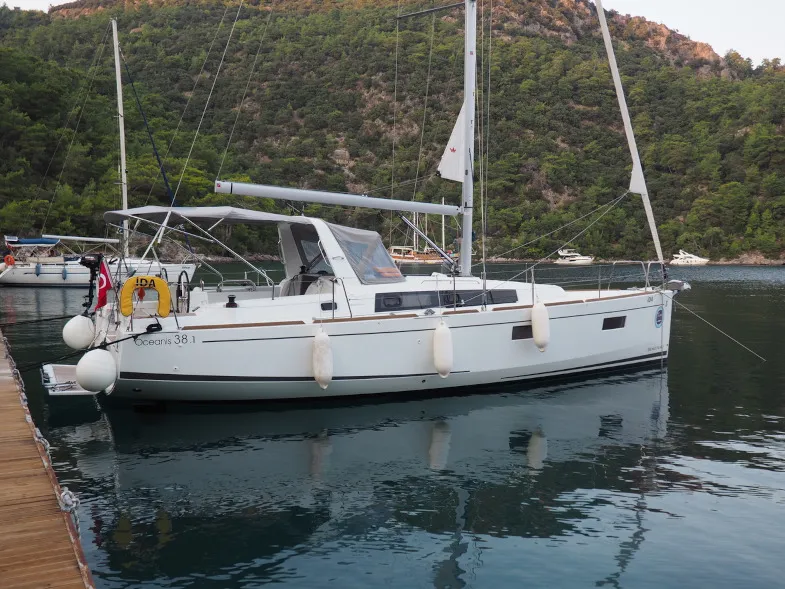 Exterior view of IDA, a Beneteau Oceanis 38.1 sailboat at Marmaris, Turkey