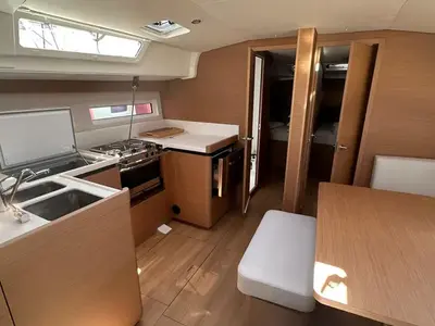 Galley of Melusina, a Jeanneau Sun Odyssey 490 sailboat at Olbia, Italy