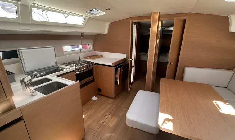 Galley of Melusina, a Jeanneau Sun Odyssey 490 sailboat at Olbia, Italy