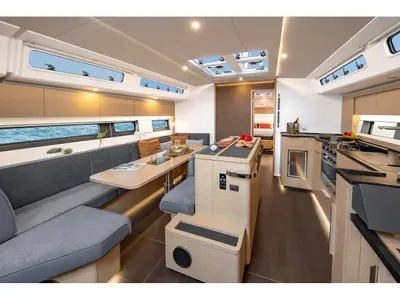 Salon of Zagal, a Hanse 510 sailboat at Ibiza, Spain