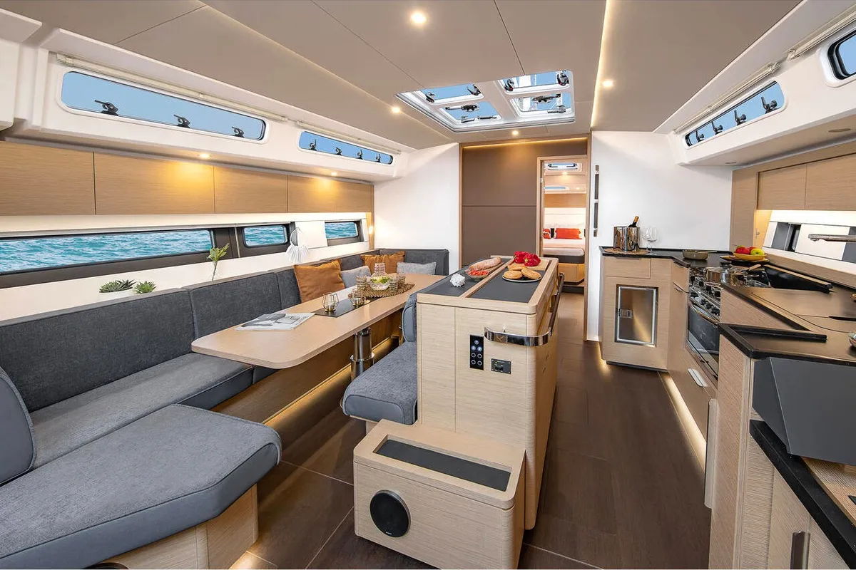Salon of Zagal, a Hanse 510 sailboat at Ibiza, Spain
