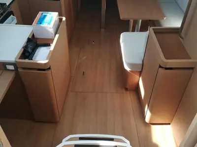 Salon of Frenetica, a Jeanneau Sun Odyssey 440 sailboat at San Vincenzo, Italy