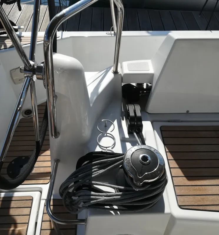 Cockpit of Frenetica, a Jeanneau Sun Odyssey 440 sailboat at San Vincenzo, Italy