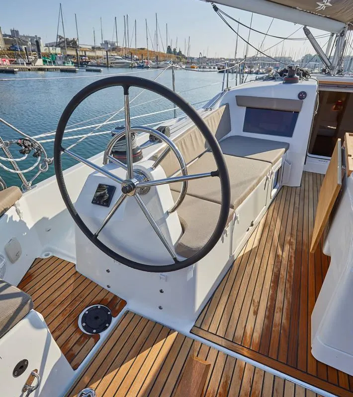 Cockpit of Oliver, a Jeanneau Sun Odyssey 410 sailboat at Primošten, Croatia