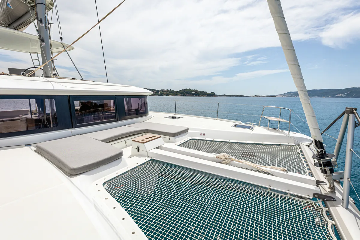 Deck of M&M, a Lagoon 46 catamaran at Kranidi, Greece