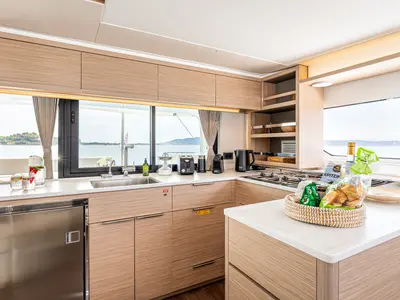 Galley of M&M, a Lagoon 46 catamaran at Kranidi, Greece