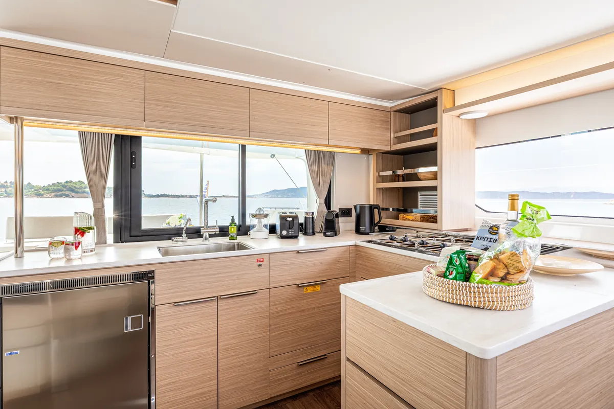 Galley of M&M, a Lagoon 46 catamaran at Kranidi, Greece