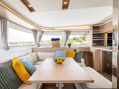 Salon of M&M, a Lagoon 46 catamaran at Kranidi, Greece