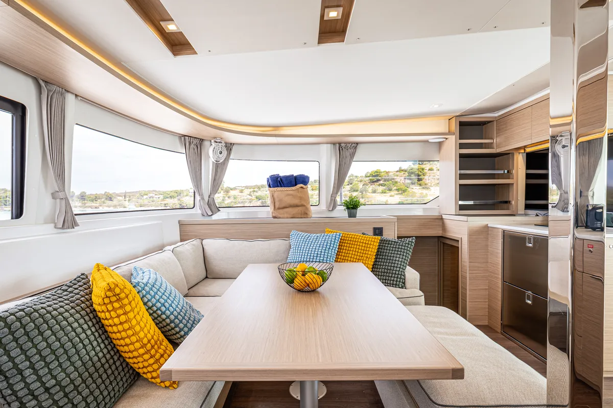 Salon of M&M, a Lagoon 46 catamaran at Kranidi, Greece