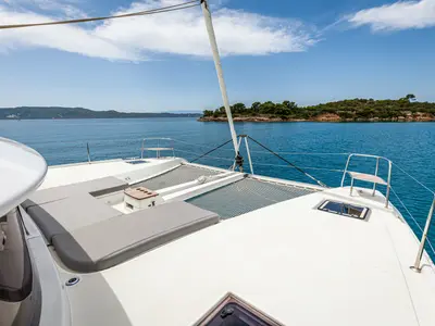 Deck of M&M, a Lagoon 46 catamaran at Kranidi, Greece