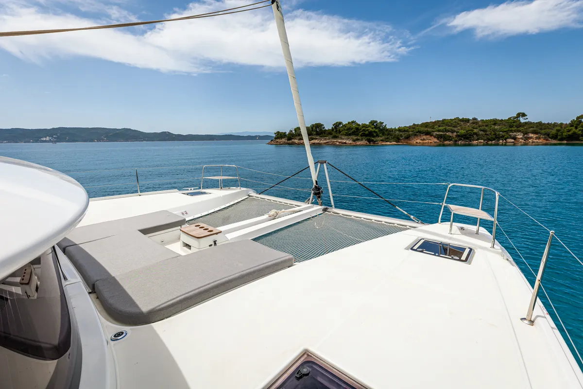 Deck of M&M, a Lagoon 46 catamaran at Kranidi, Greece