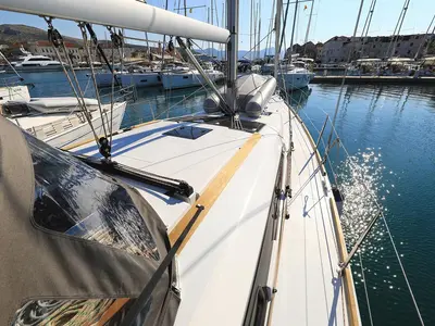Deck of My Affair, a Dufour 412 GL sailboat at Grad Trogir, Croatia