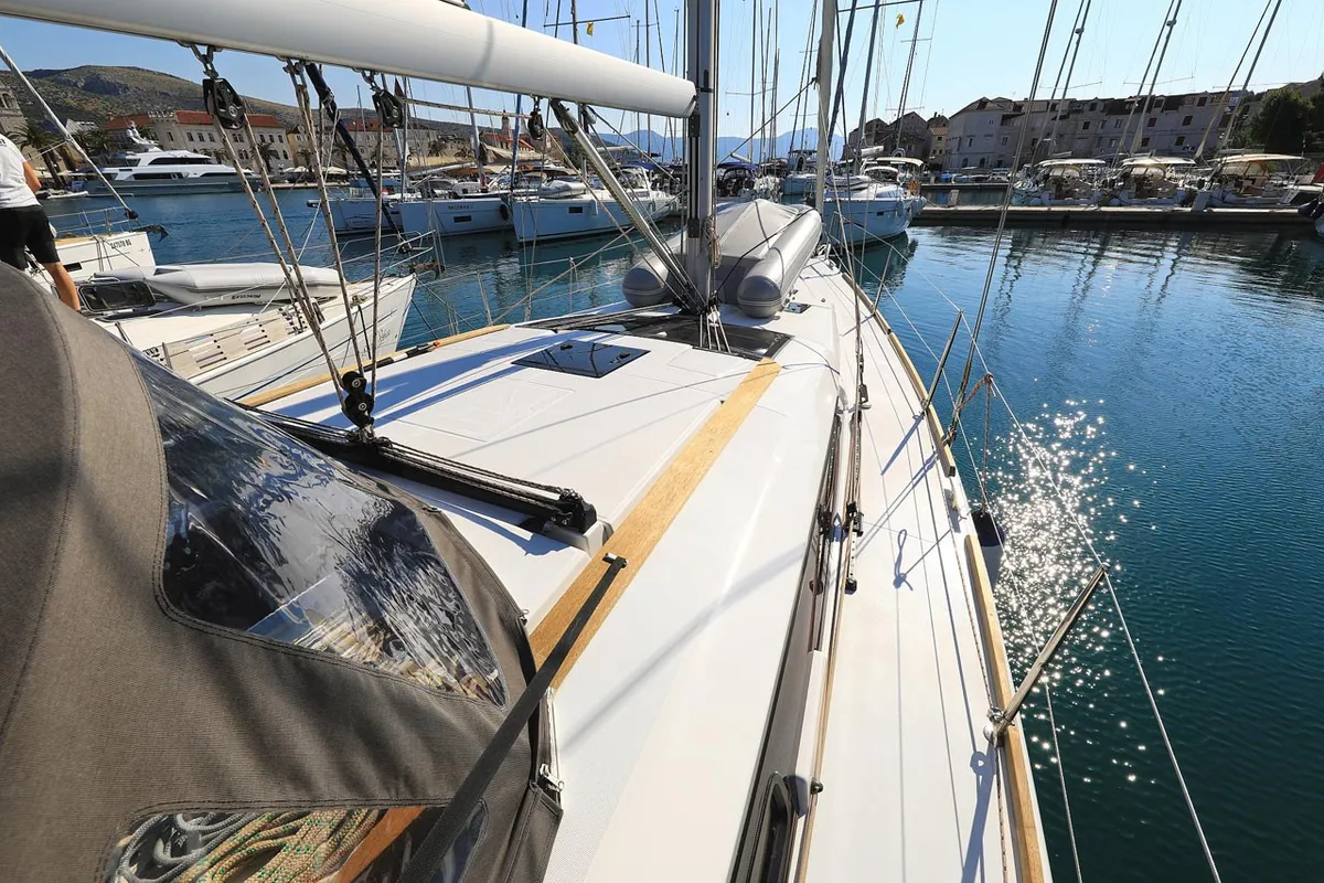 Deck of My Affair, a Dufour 412 GL sailboat at Grad Trogir, Croatia