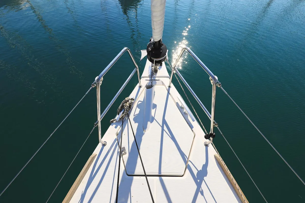 Deck of My Affair, a Dufour 412 GL sailboat at Grad Trogir, Croatia