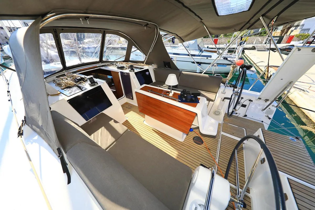 Cockpit of My Affair, a Dufour 412 GL sailboat at Grad Trogir, Croatia