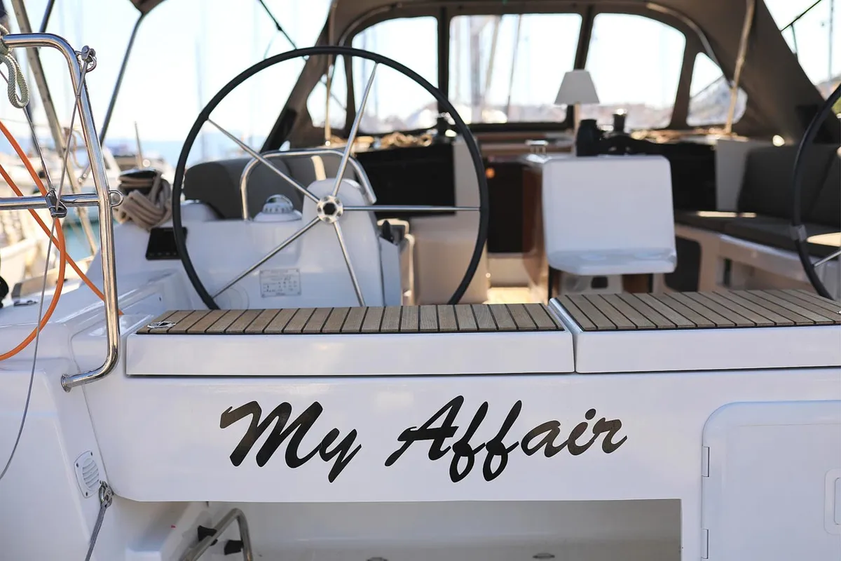 Cockpit of My Affair, a Dufour 412 GL sailboat at Grad Trogir, Croatia
