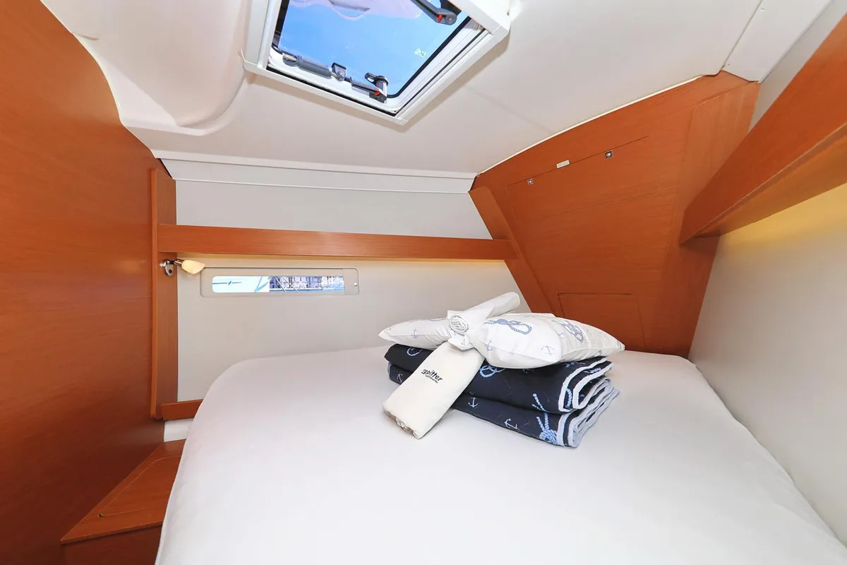 Cabin on My Affair, a Dufour 412 GL sailboat at Grad Trogir, Croatia