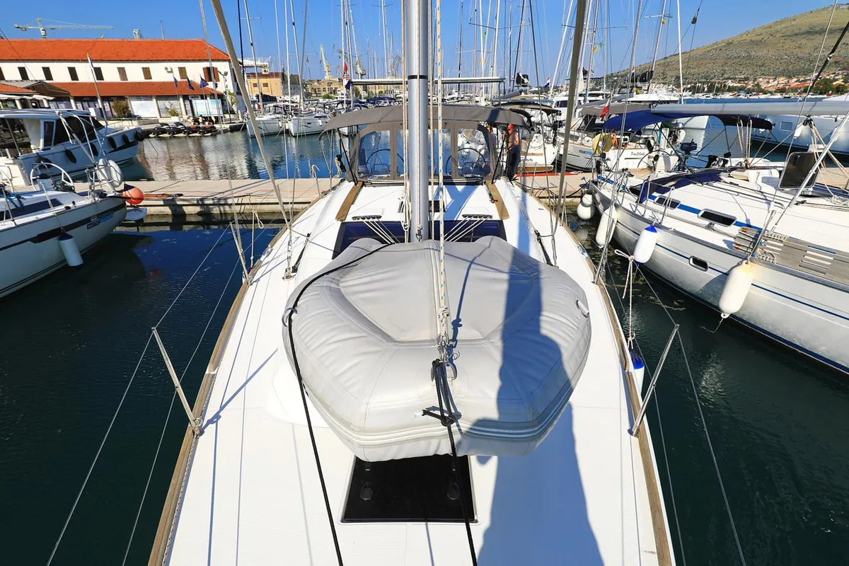 Deck of My Affair, a Dufour 412 GL sailboat at Grad Trogir, Croatia