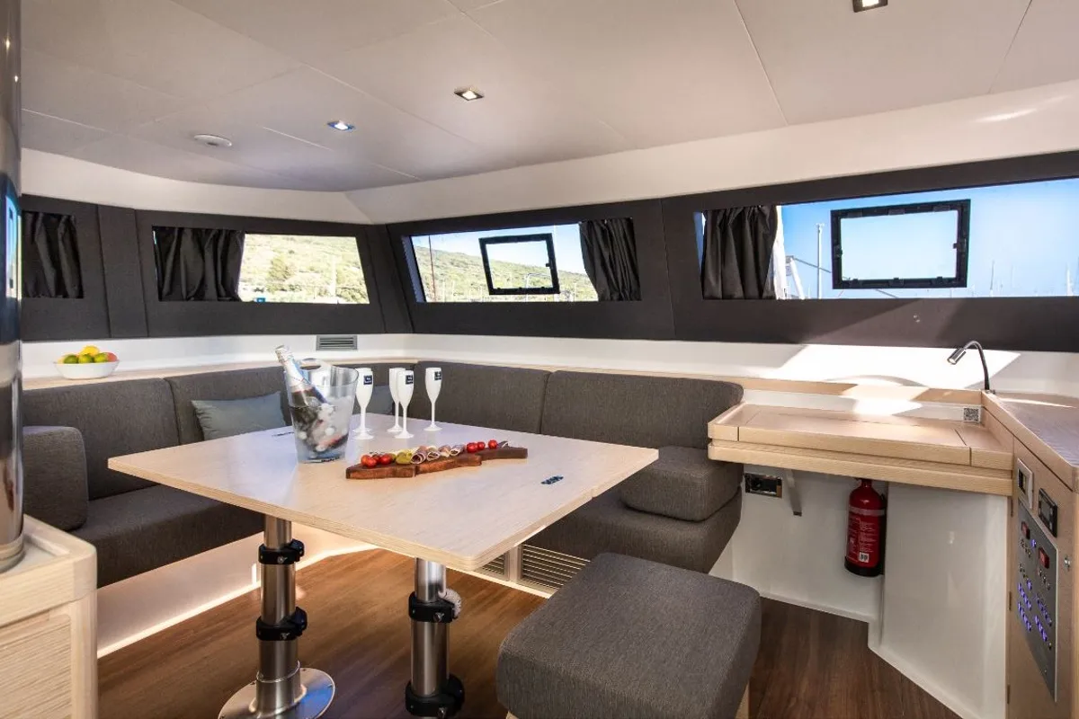 Salon of Barchetta VII, a Dufour Catamaran 48 catamaran at Preveza, Greece