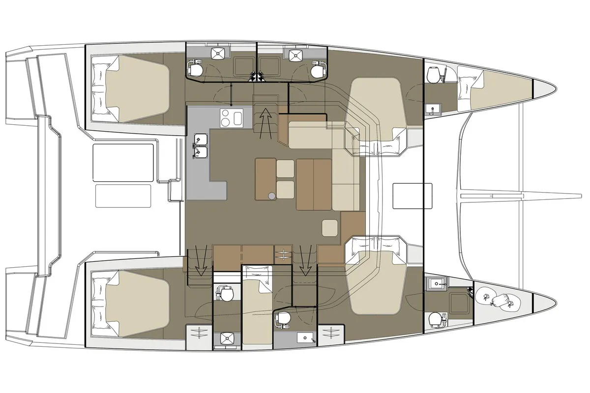 Floor plan of Barchetta VII, a Dufour Catamaran 48 catamaran at Preveza, Greece