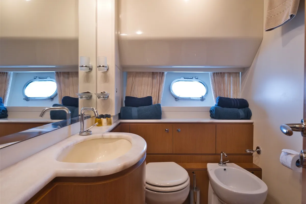 Head on Dominique, a Ferretti 681 motor yacht at Zadar, Croatia
