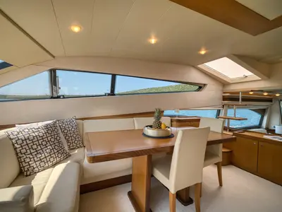 Salon of Dominique, a Ferretti 681 motor yacht at Zadar, Croatia