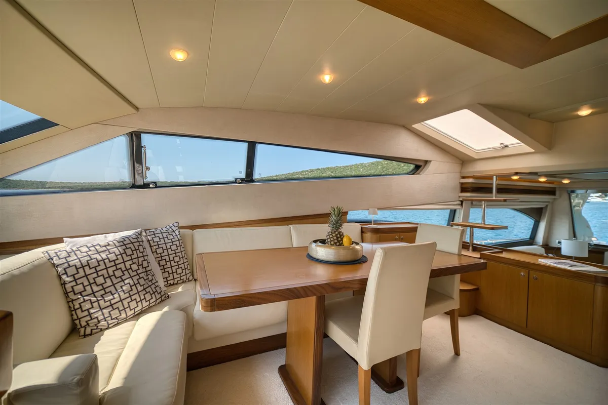 Salon of Dominique, a Ferretti 681 motor yacht at Zadar, Croatia