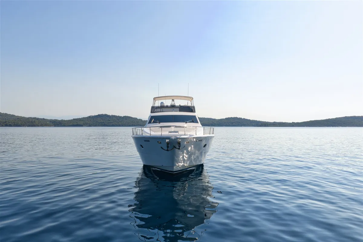 Exterior view of Dominique, a Ferretti 681 motor yacht at Zadar, Croatia