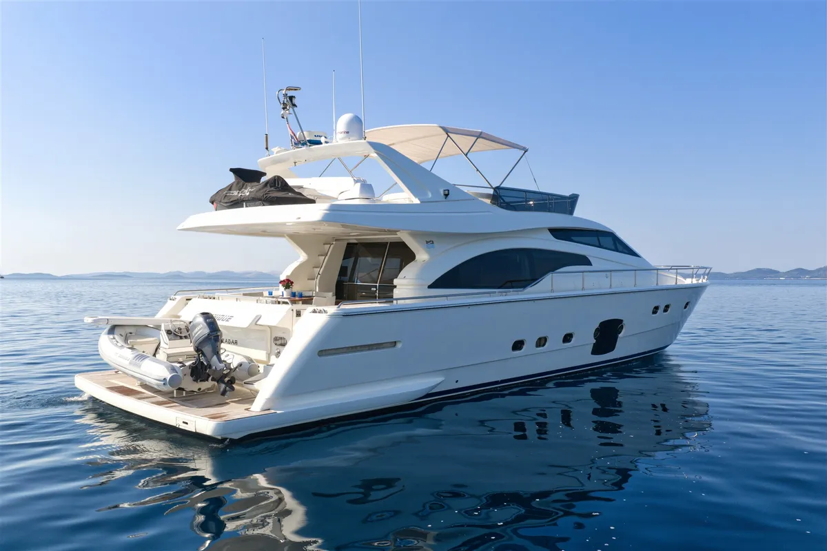 Exterior view of Dominique, a Ferretti 681 motor yacht at Zadar, Croatia