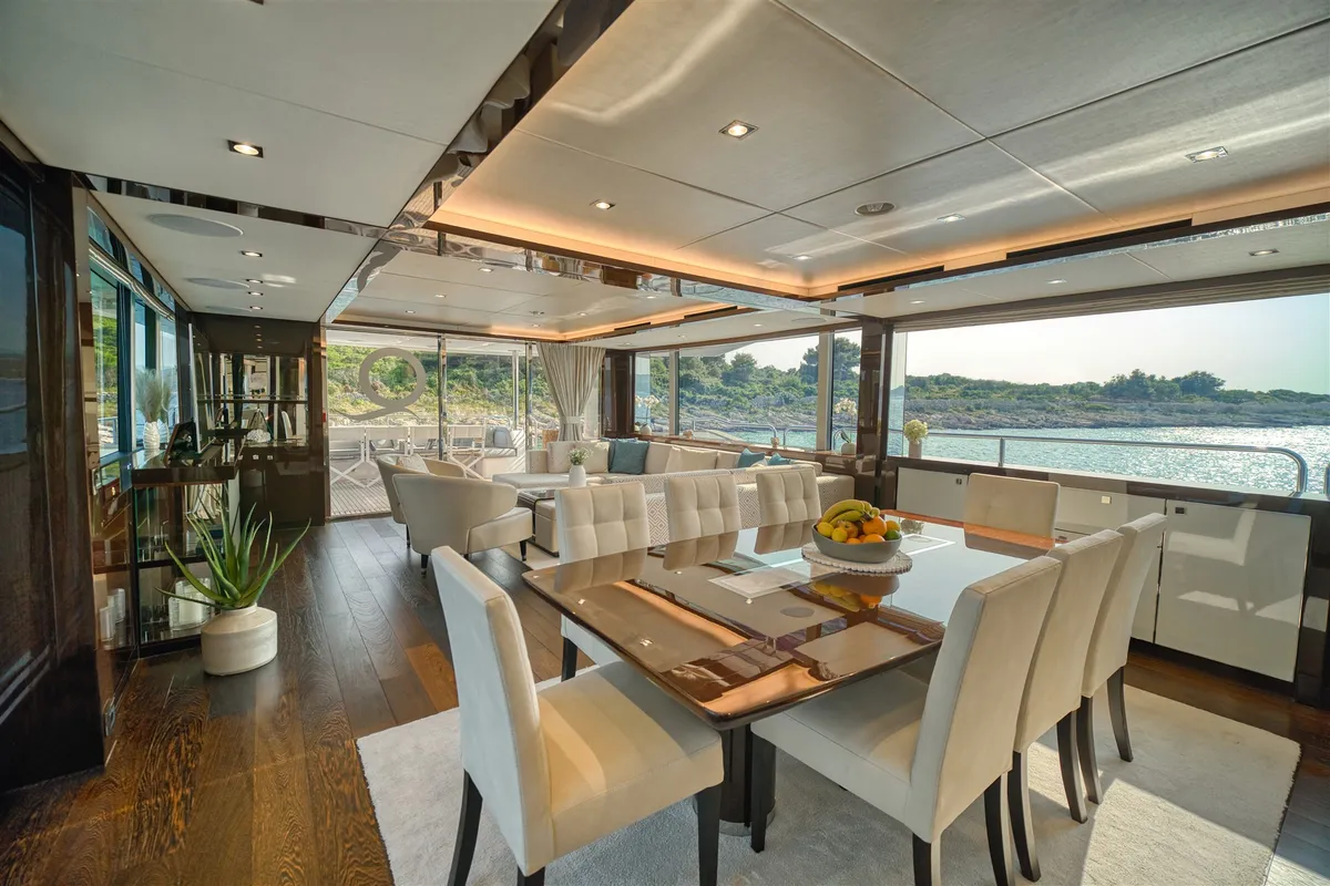 Salon of Dominique, a Ferretti 681 motor yacht at Zadar, Croatia