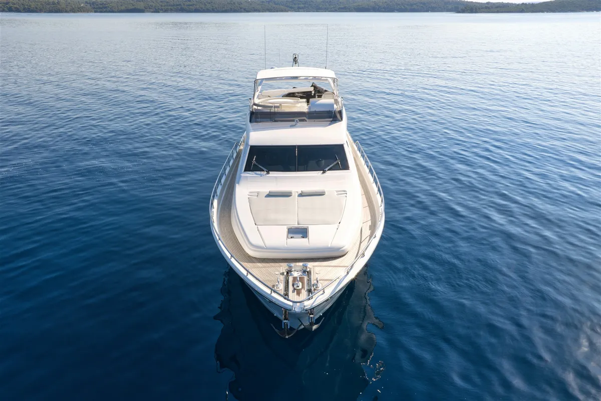 Exterior view of Dominique, a Ferretti 681 motor yacht at Zadar, Croatia