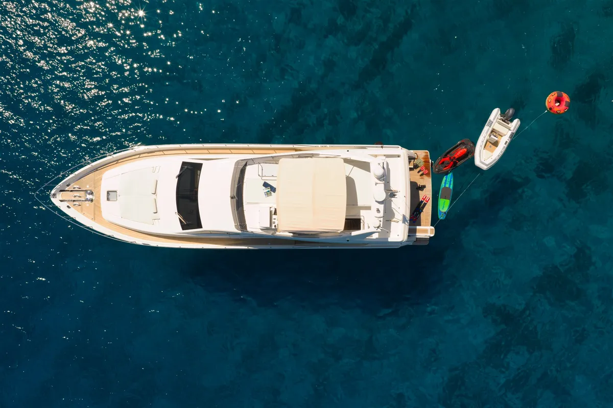 Exterior view of Dominique, a Ferretti 681 motor yacht at Zadar, Croatia