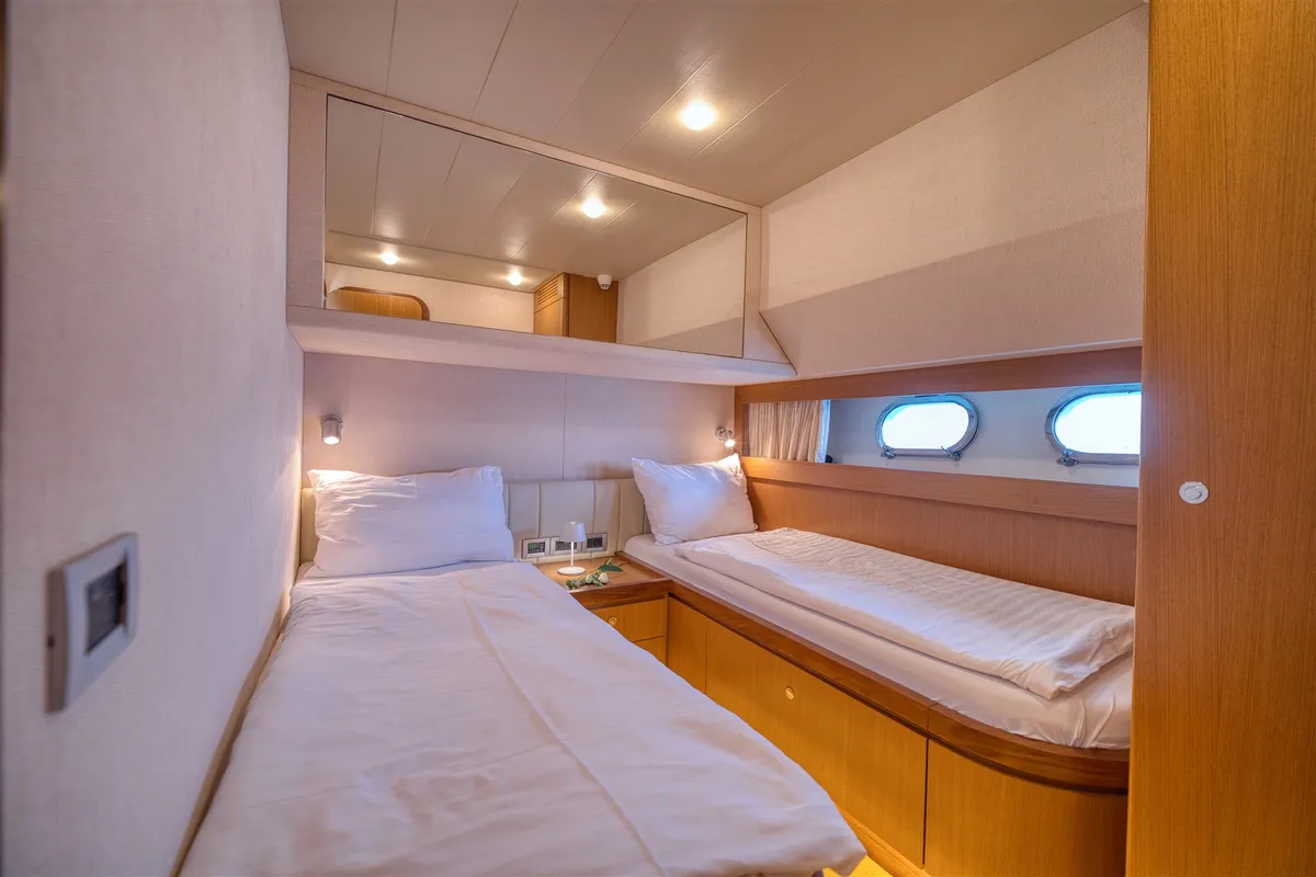 Cabin on Dominique, a Ferretti 681 motor yacht at Zadar, Croatia