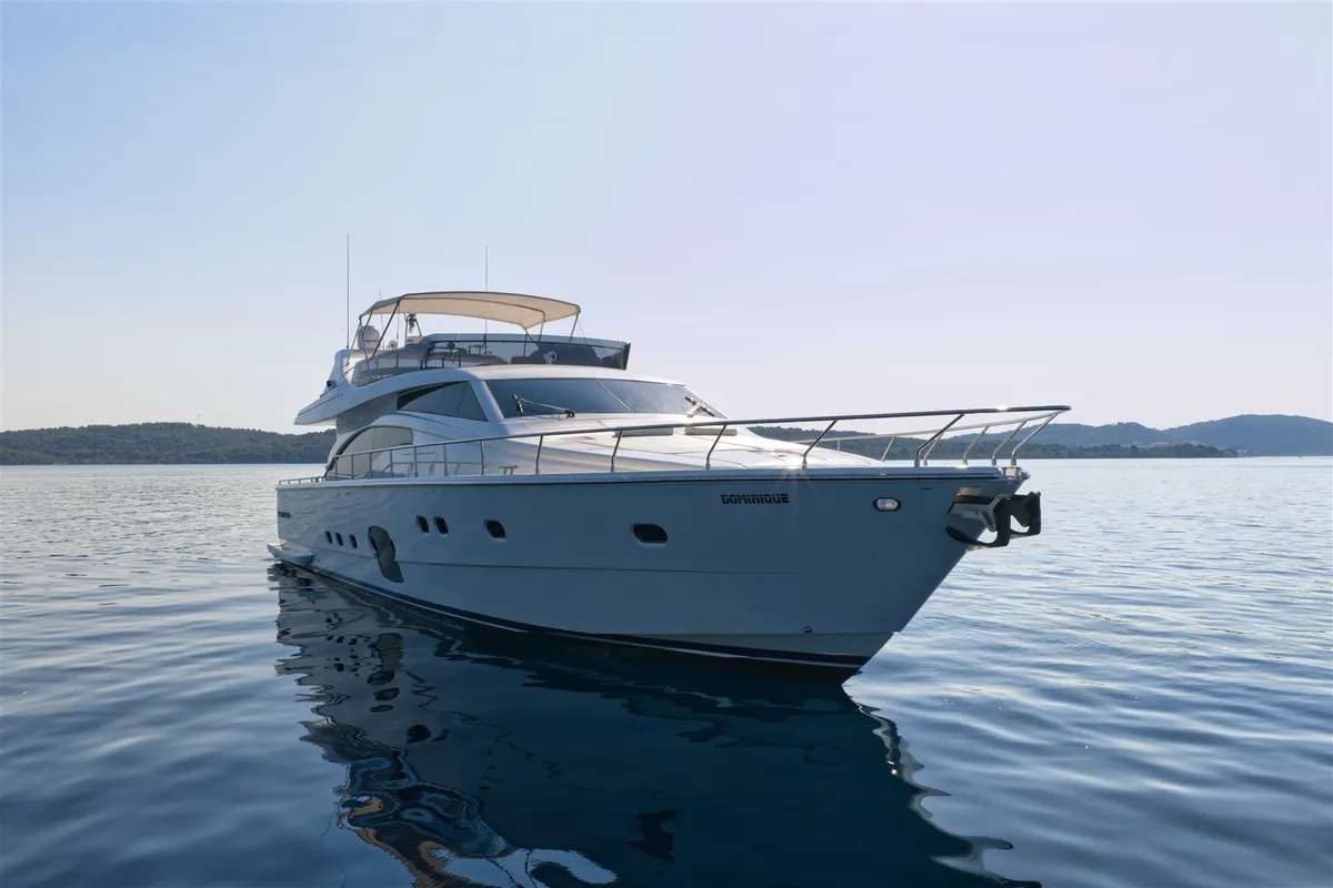 Exterior view of Dominique, a Ferretti 681 motor yacht at Zadar, Croatia