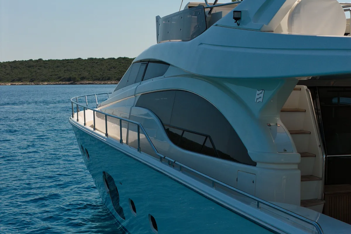 Exterior view of Dominique, a Ferretti 681 motor yacht at Zadar, Croatia