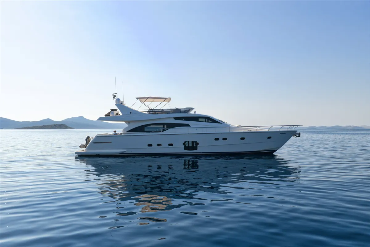 Exterior view of Dominique, a Ferretti 681 motor yacht at Zadar, Croatia