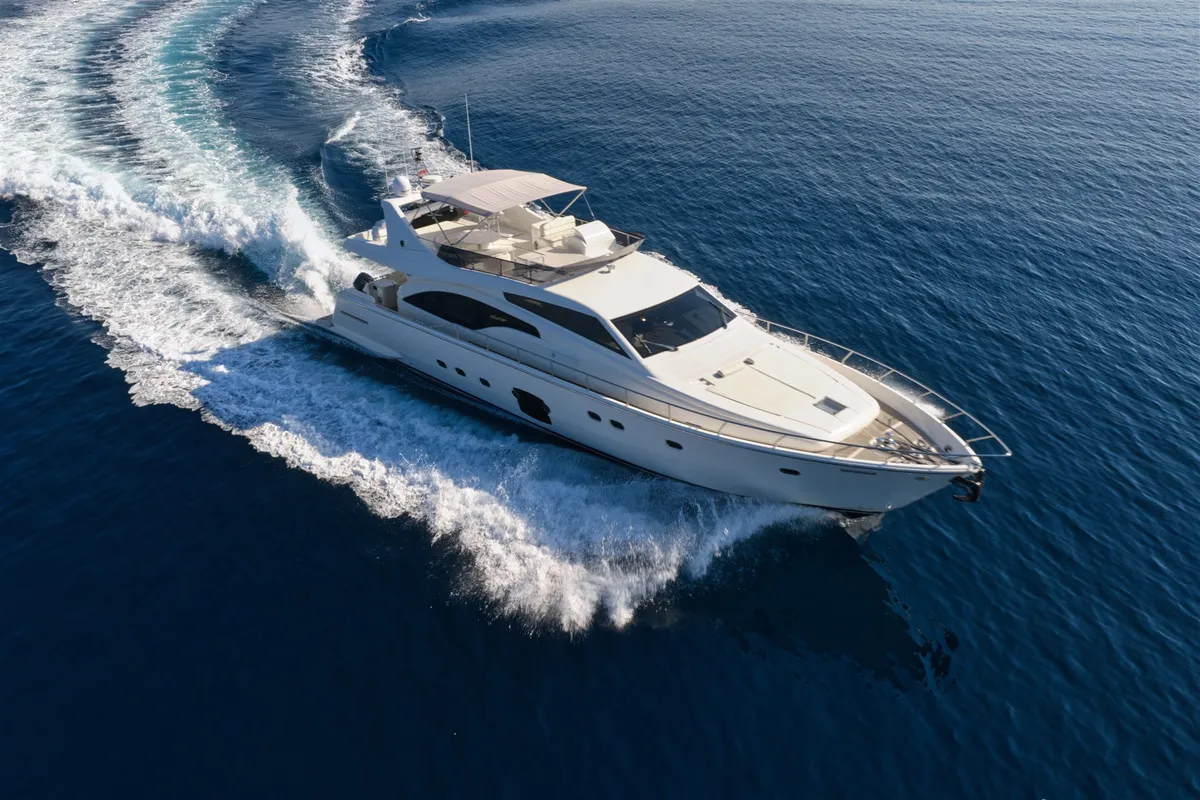Exterior view of Dominique, a Ferretti 681 motor yacht at Zadar, Croatia