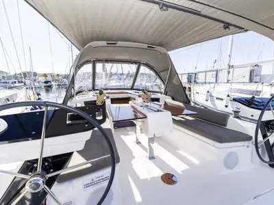 Cockpit of Lumi, a Dufour 37 sailboat at Grad Biograd na Moru, Croatia