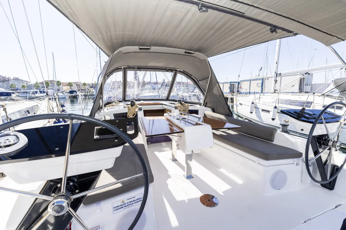 Cockpit of Lumi, a Dufour 37 sailboat at Grad Biograd na Moru, Croatia