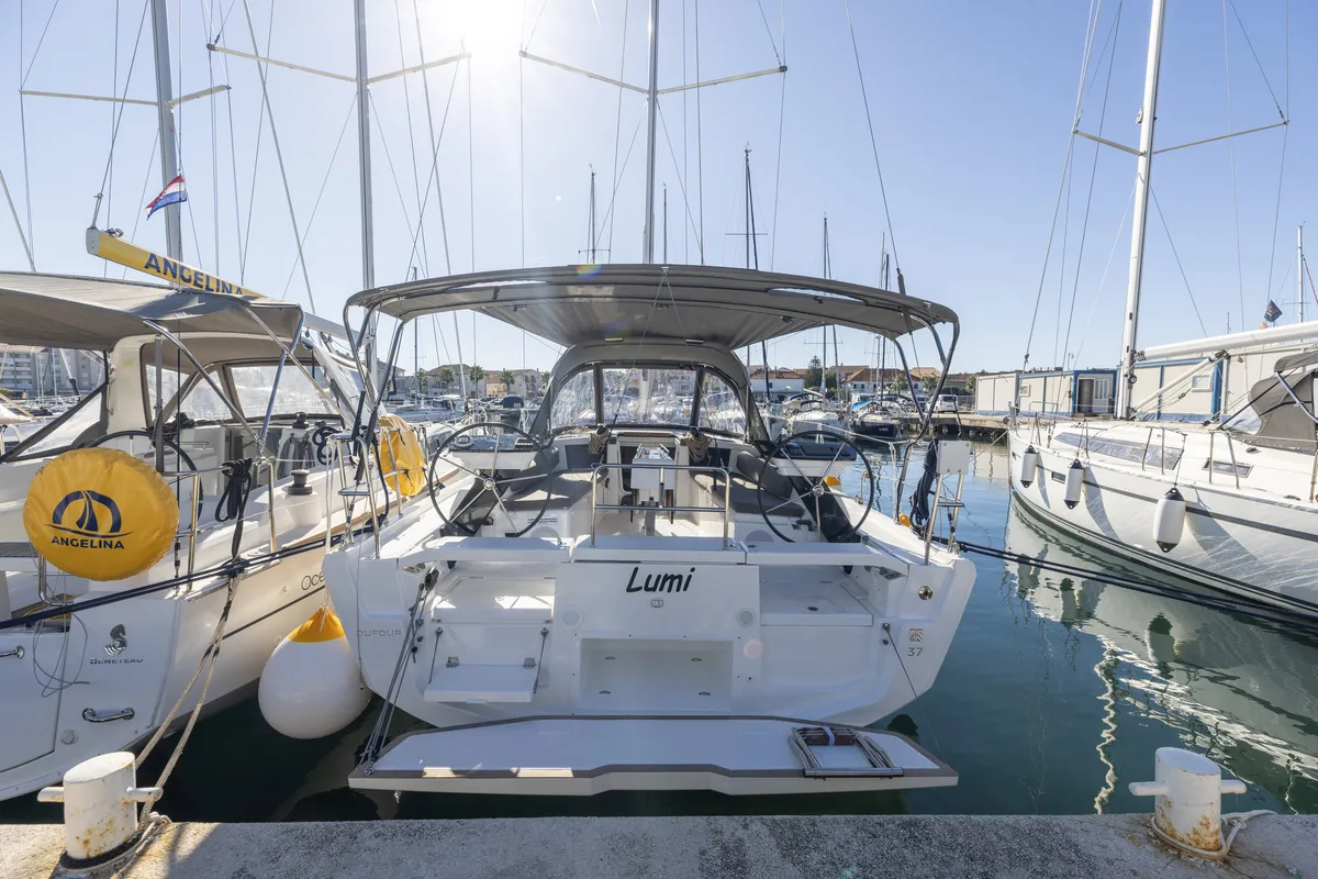 Exterior view of Lumi, a Dufour 37 sailboat at Grad Biograd na Moru, Croatia