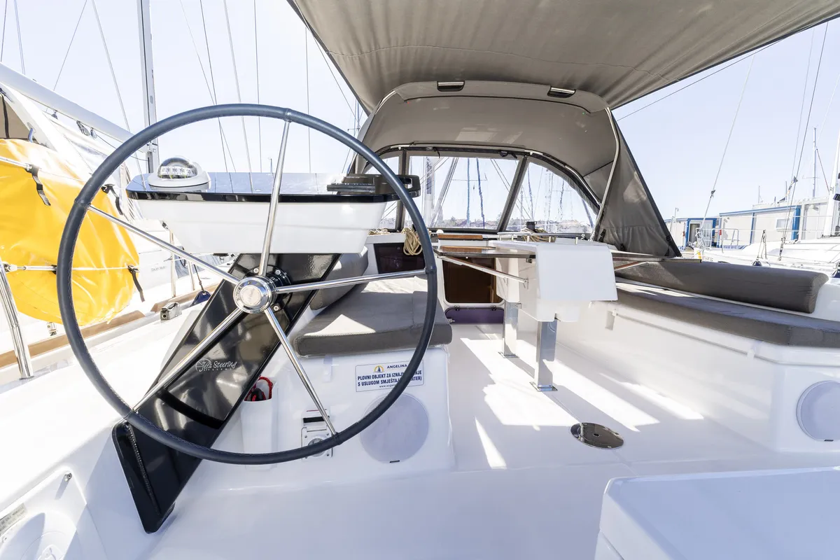 Cockpit of Lumi, a Dufour 37 sailboat at Grad Biograd na Moru, Croatia